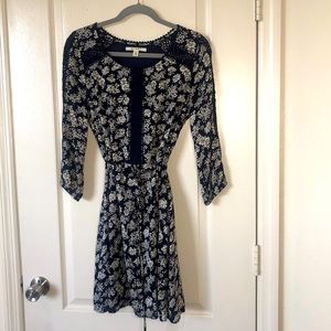 Long Sleeve Dark Blue Floral Dress